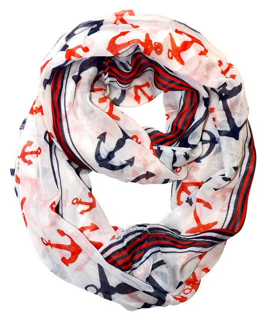 Wholesale Bulk Lot: All Season Infinity Loop Scarf with Cream Anchor Print for Resellers