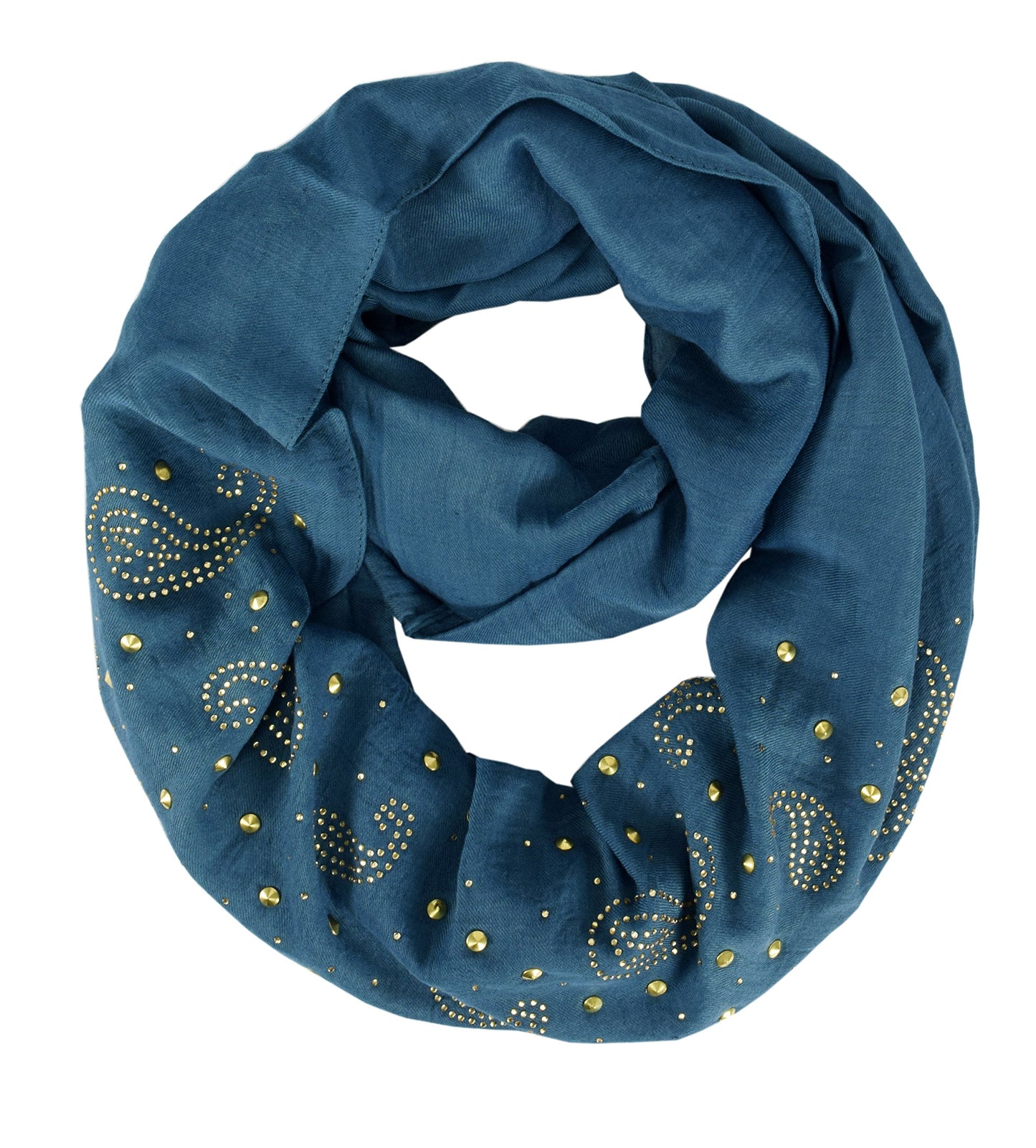 Wholesale Bulk Lot: Vintage Paisley Embellished Sequin Infinity Circle Loop Scarf Blue Reseller Pack
