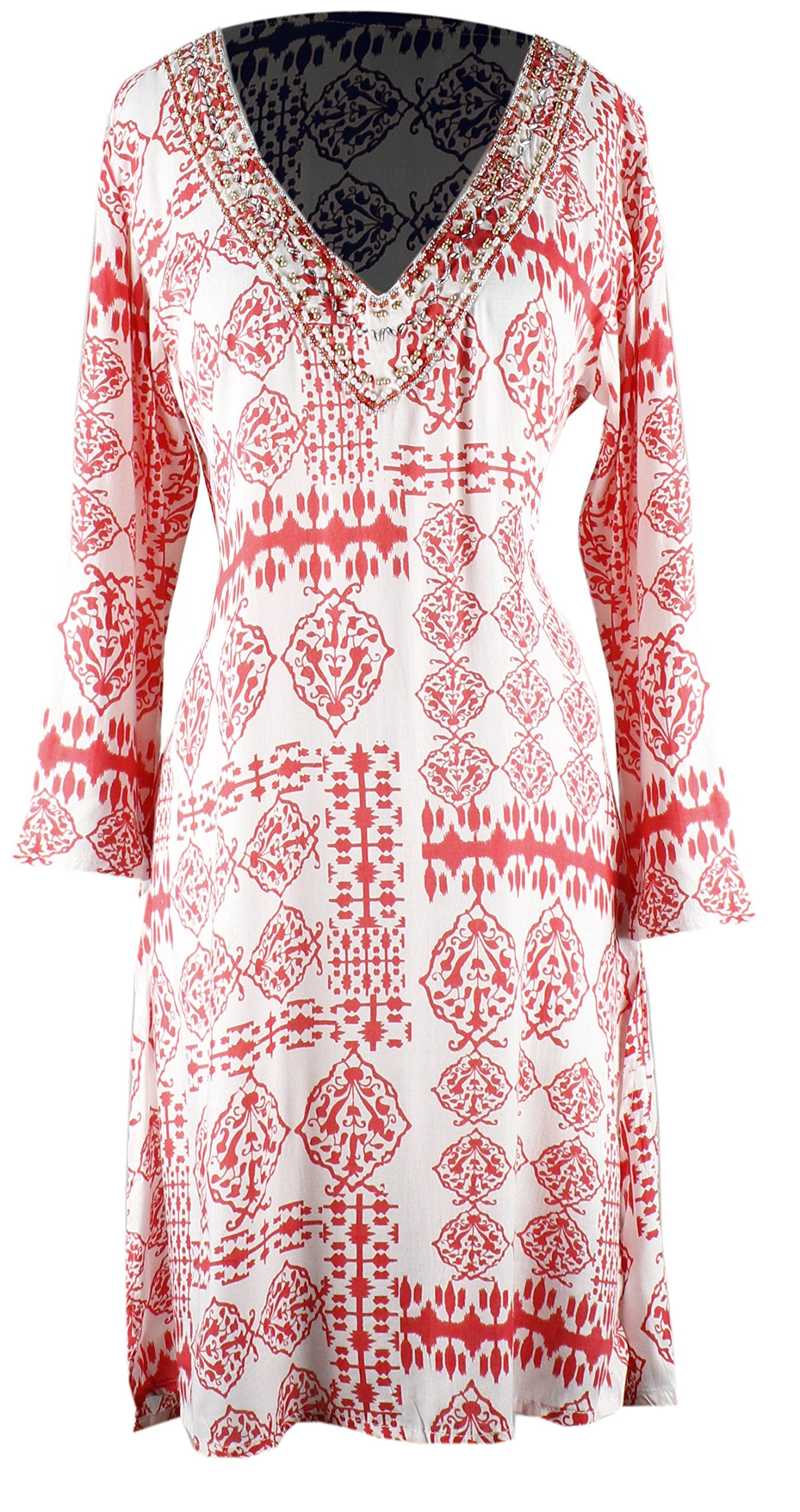 Wholesale Bulk Lot: Red Paisley Long Sleeve V Neck Tunic Dress Size Large