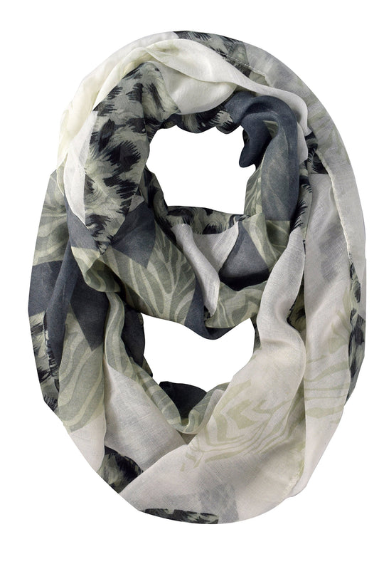 Wholesale Bulk Lot: Grey Mixed Animal Print Wide Chevron Design Infinity Loop Scarf Reseller Pack