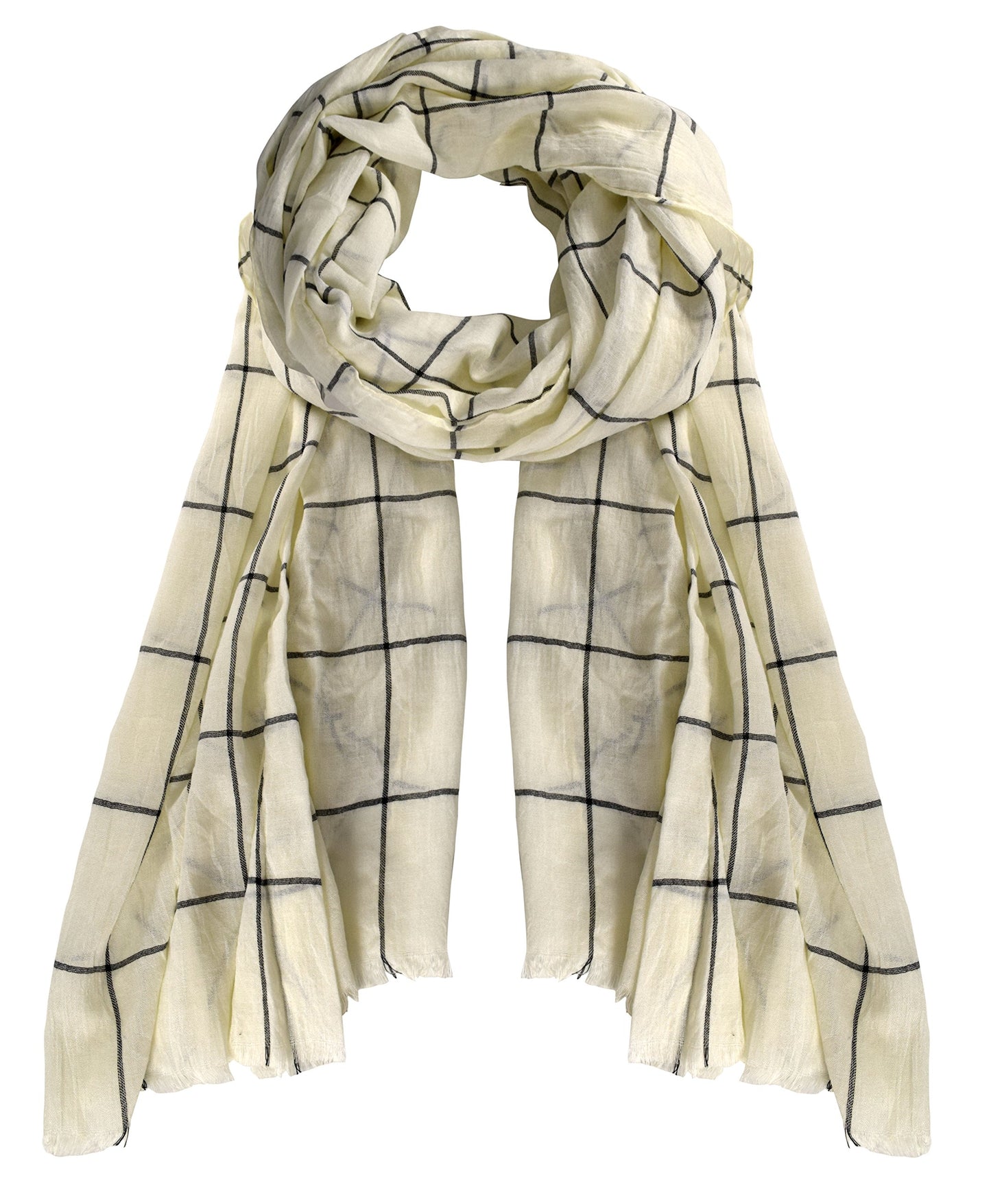 Wholesale Bulk Lot: Plaid Checkered Cream Scarf with Light Eyelash Fringe Beach Wrap for Resellers