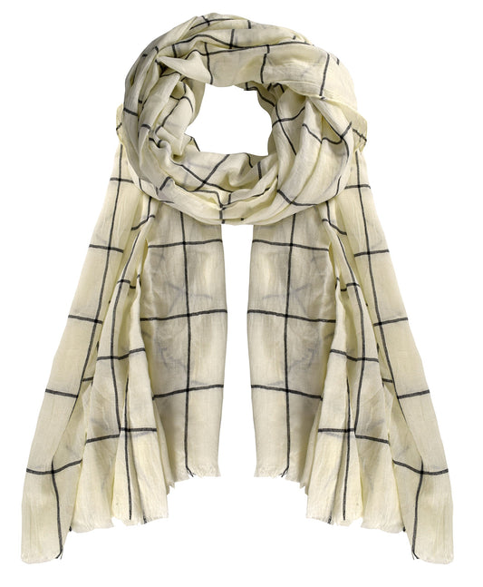 Wholesale Bulk Lot: Plaid Checkered Cream Scarf with Light Eyelash Fringe Beach Wrap for Resellers