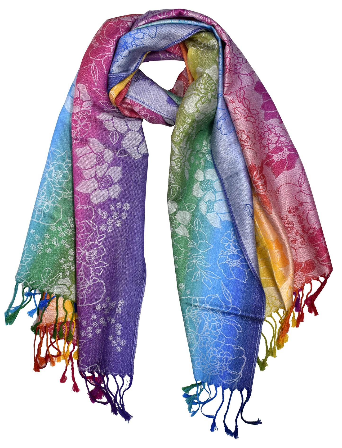 Wholesale Bulk Lot Rainbow Tropical Hibiscus Floral Silky Pashmina Shawl Scarf for Resellers