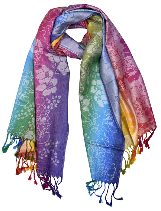 Wholesale Bulk Lot Rainbow Tropical Hibiscus Floral Silky Pashmina Shawl Scarf for Resellers