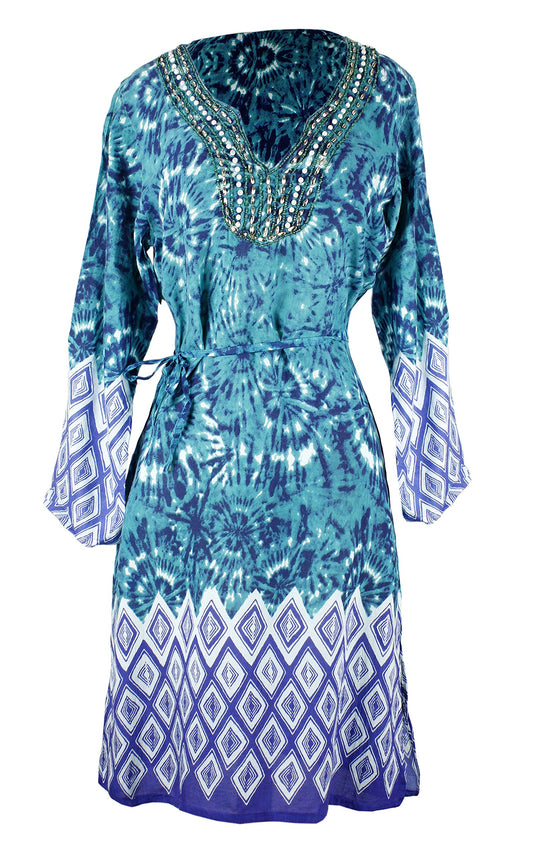 Wholesale Bulk Lot: Women’s Long Sleeve V Neck Tunic Dress Geo Teal Size S