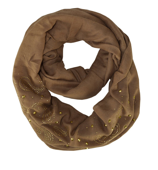 Wholesale Bulk Lot: Vintage Embellished Paisley Sequin Infinity Loop Scarf Tan Reseller Pack