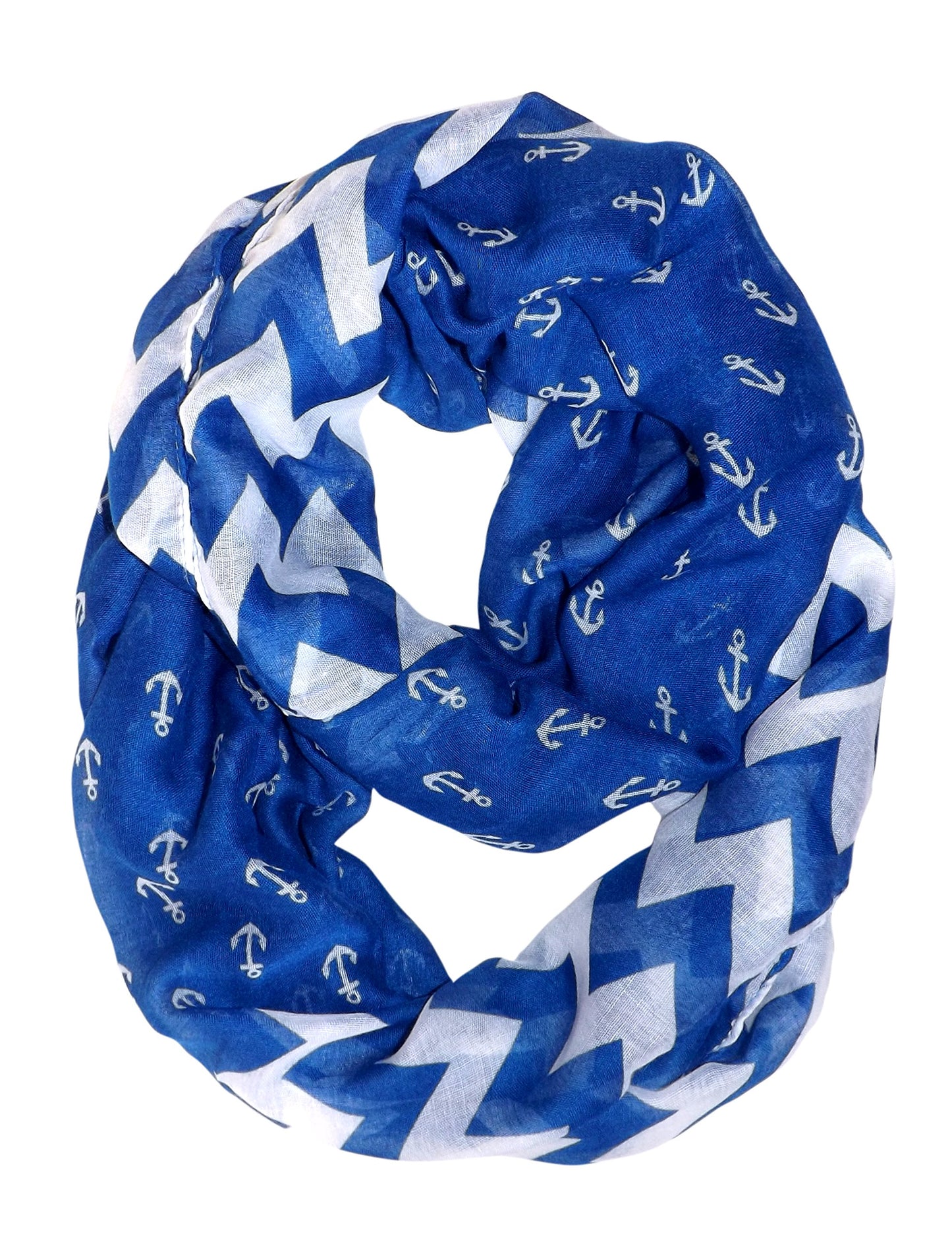 Wholesale Bulk Lot: All Season Blue Infinity Loop Scarf with Chevron Anchor Print for Resellers