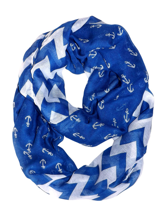 Wholesale Bulk Lot: All Season Blue Infinity Loop Scarf with Chevron Anchor Print for Resellers