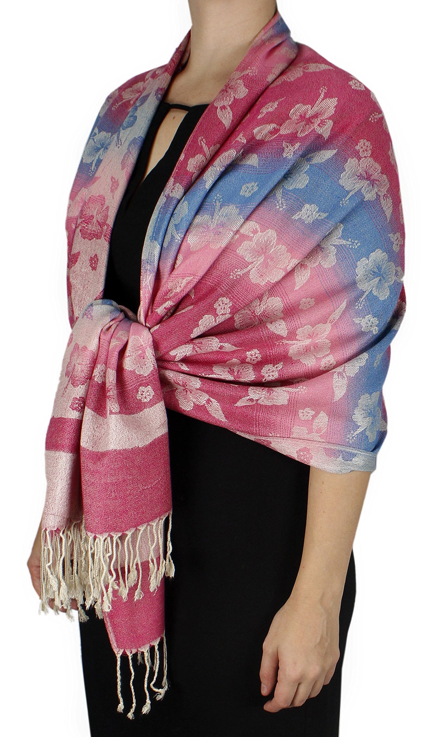 Wholesale Bulk Lot Rainbow Silky Tropical Hawaiian Pansy Pashmina Wrap Shawl Scarf Pink Cream