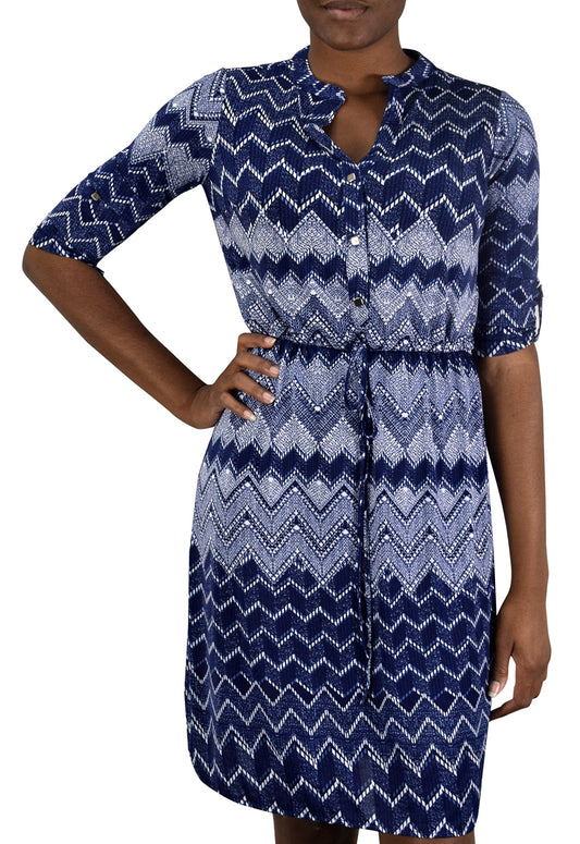 Wholesale Bulk Lot: Women's Striped V Neck Shift Dress, Cheveron Blue, Large