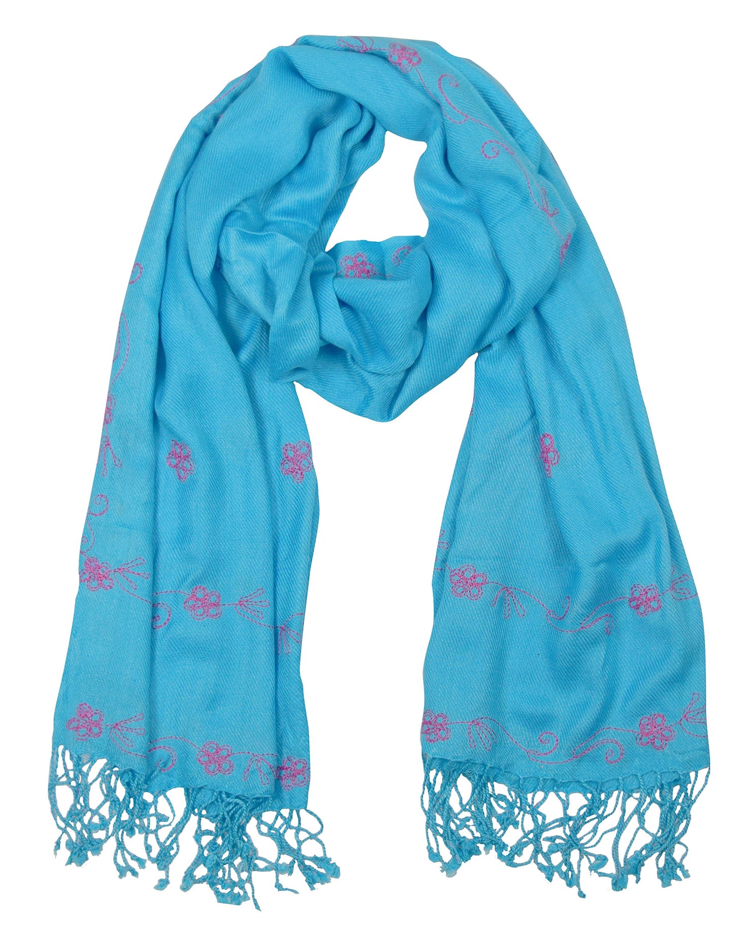 Wholesale Bulk Lot Hand Embroidered Turquoise Pashmina Floral Scarf for Resellers