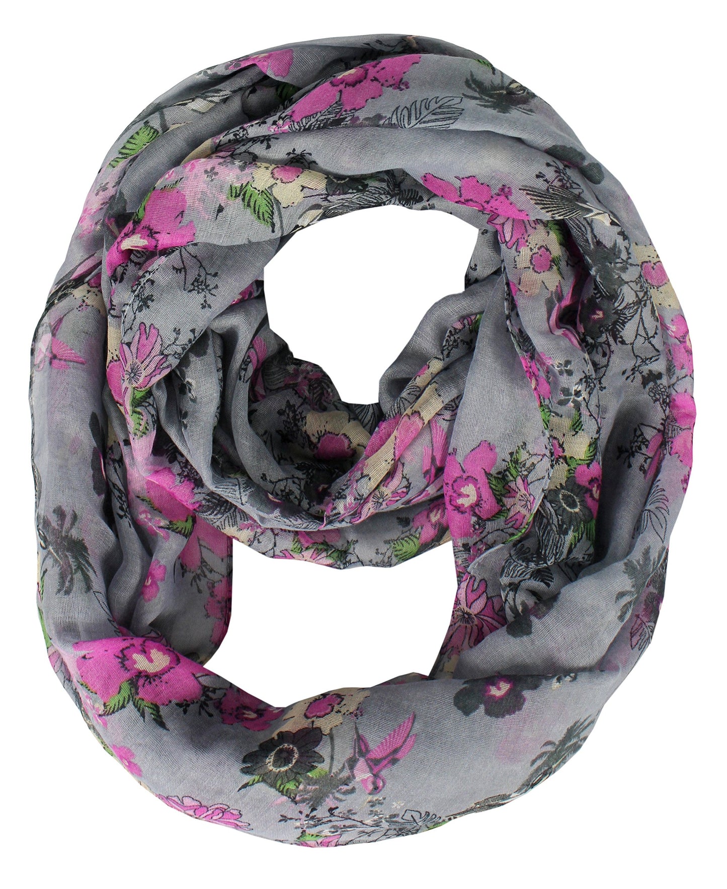 Wholesale Bulk Lot: Floral Cherry Blossom Infinity Circle Scarf in Lavender and Grey for Resellers