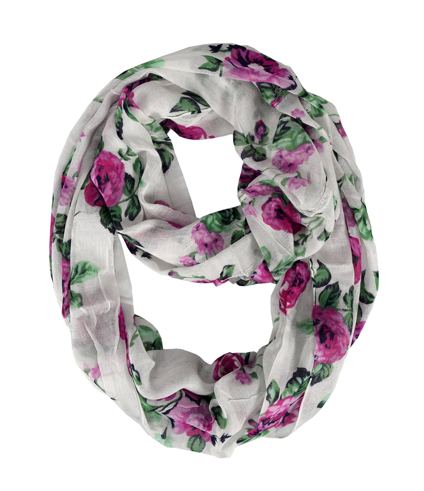 Wholesale Bulk Lot: Premium Graphic Floral Print Infinity Loop Scarf Fuchsia Green Reseller Pack