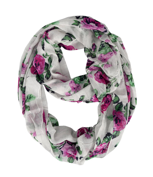 Wholesale Bulk Lot: Premium Graphic Floral Print Infinity Loop Scarf Fuchsia Green Reseller Pack
