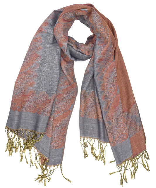 Wholesale Bulk Lot Reversible Jacquard Paisley Pashmina Shawl Wrap Grey Rust for Resellers