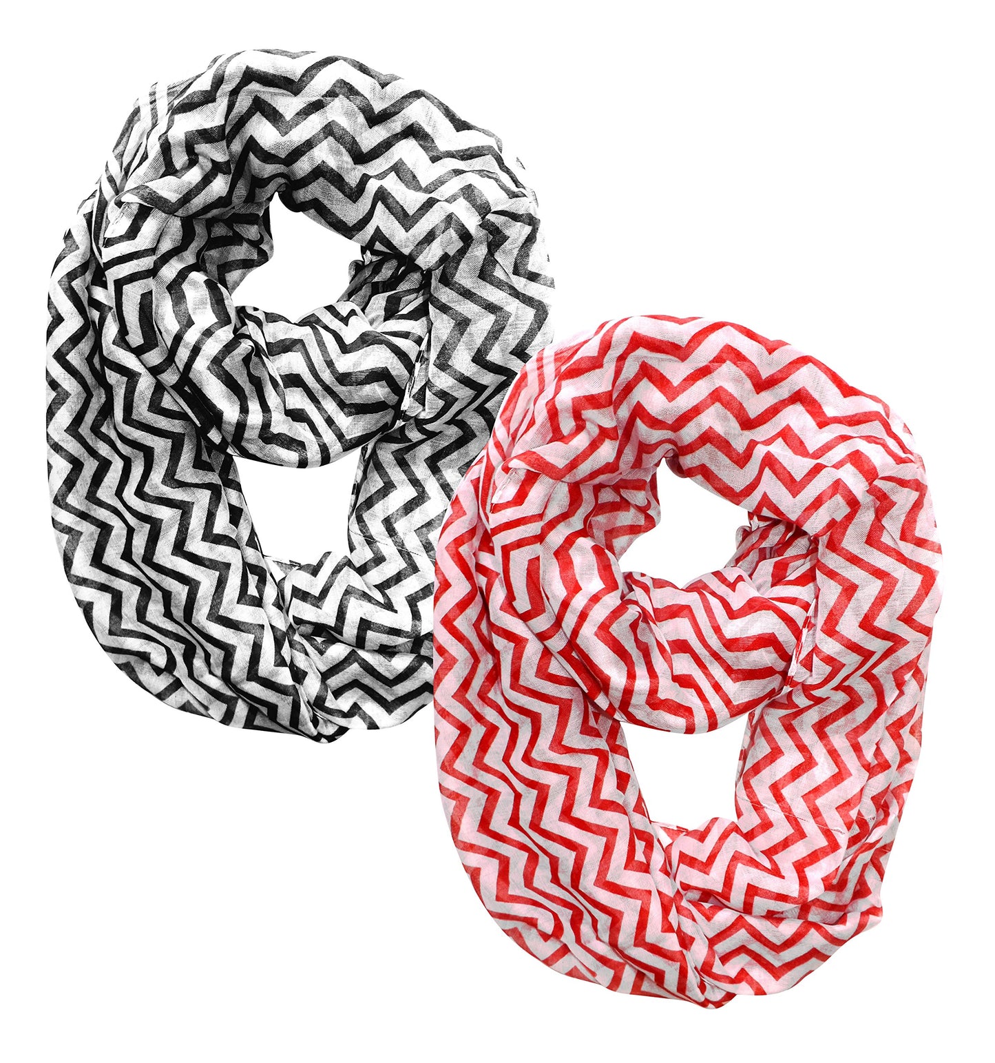 Wholesale Bulk Lot: Red Black Sheer Chevron Lightweight Infinity Loop Scarf Reseller Pack