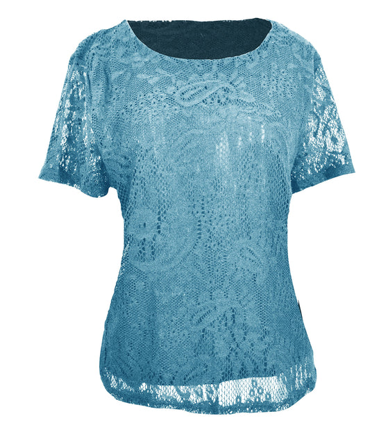 Wholesale Bulk Lot: Turquoise Floral Paisley Scoop Neck Lace Blouse Top