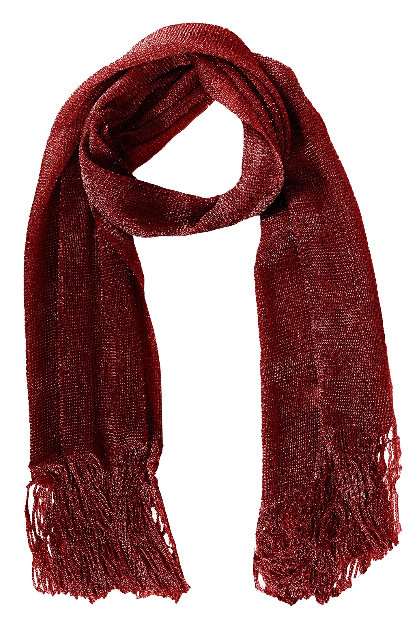 Wholesale Bulk Lot: Metallic Maroon Shimmer Mesh Glitter Fringe Scarf for Resellers