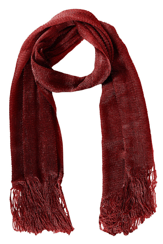 Wholesale Bulk Lot: Metallic Maroon Shimmer Mesh Glitter Fringe Scarf for Resellers