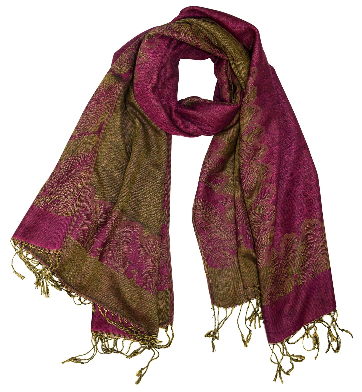 Wholesale Bulk Lot Reversible Paisley Pashmina Shawl Fuchsia Tan Scarf for Resellers