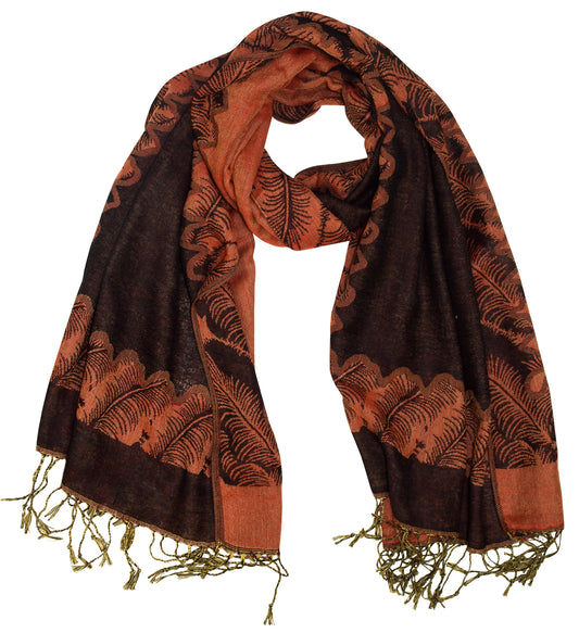 Wholesale Bulk Lot Reversible Jacquard Paisley Pashmina Shawl Wrap Black Orange for Resellers