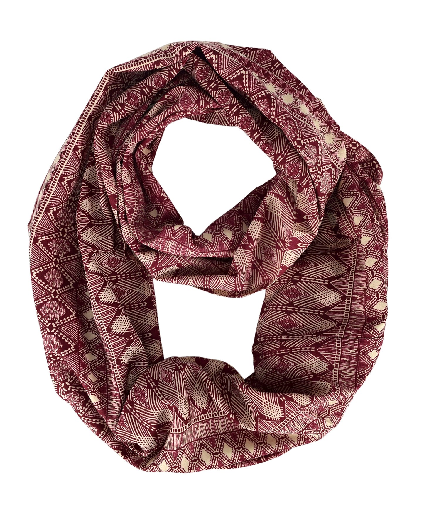 Wholesale Bulk Lot: Vintage Bohemian Tribal Maroon Infinity Loop Scarf for Resellers