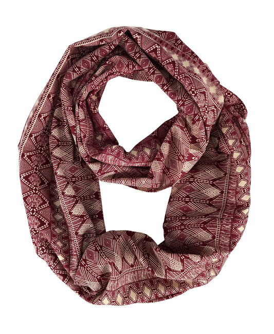 Wholesale Bulk Lot: Vintage Bohemian Tribal Maroon Infinity Loop Scarf for Resellers