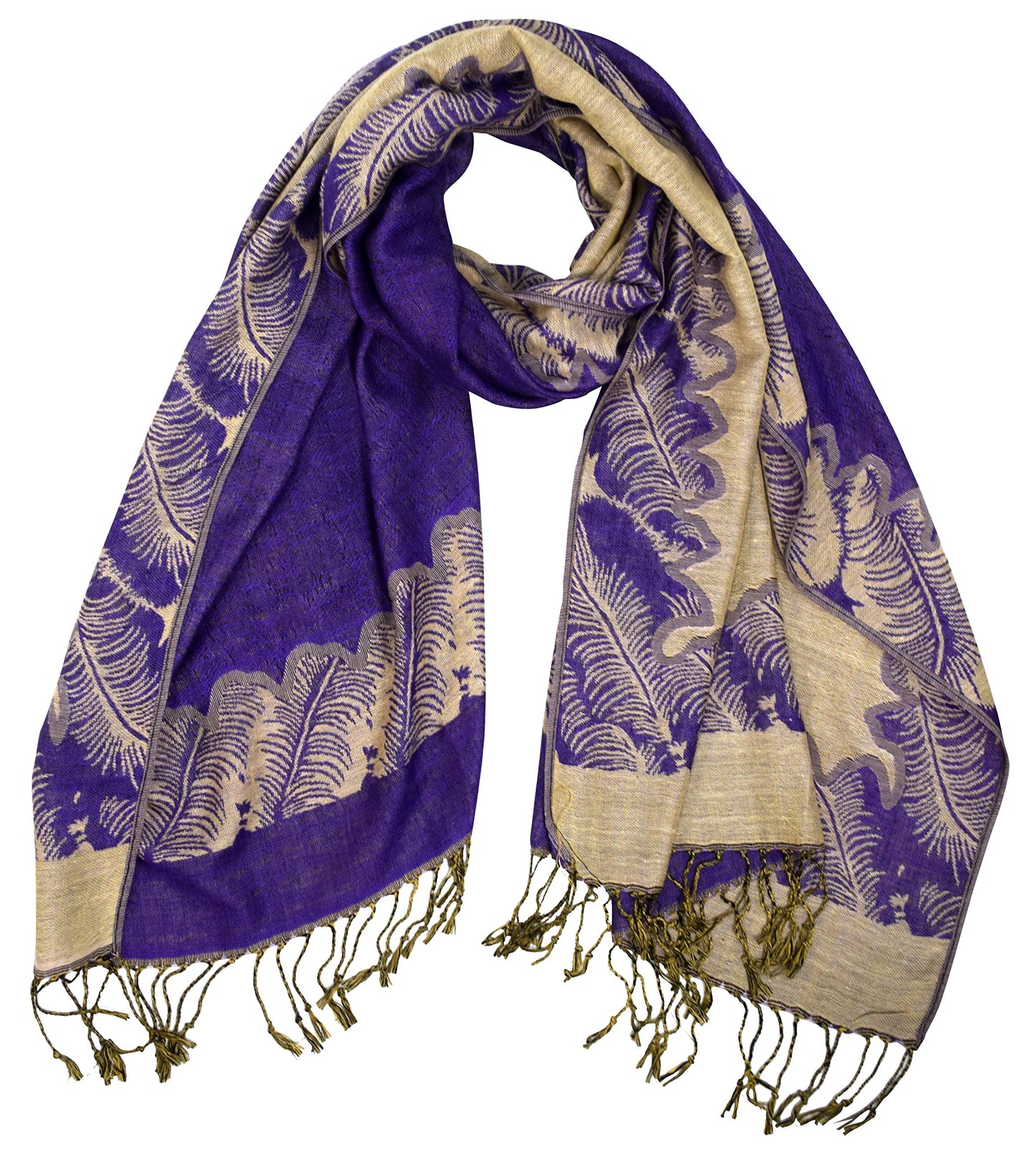 Wholesale Bulk Lot Reversible Jacquard Paisley Pashmina Shawl Wrap Purple Tan for Resellers