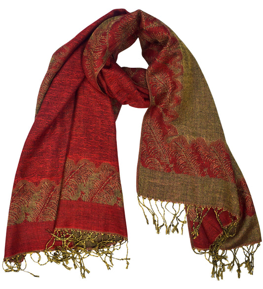 Wholesale Bulk Lot Reversible Paisley Jacquard Pashmina Shawl Wrap Red Taupe for Resellers