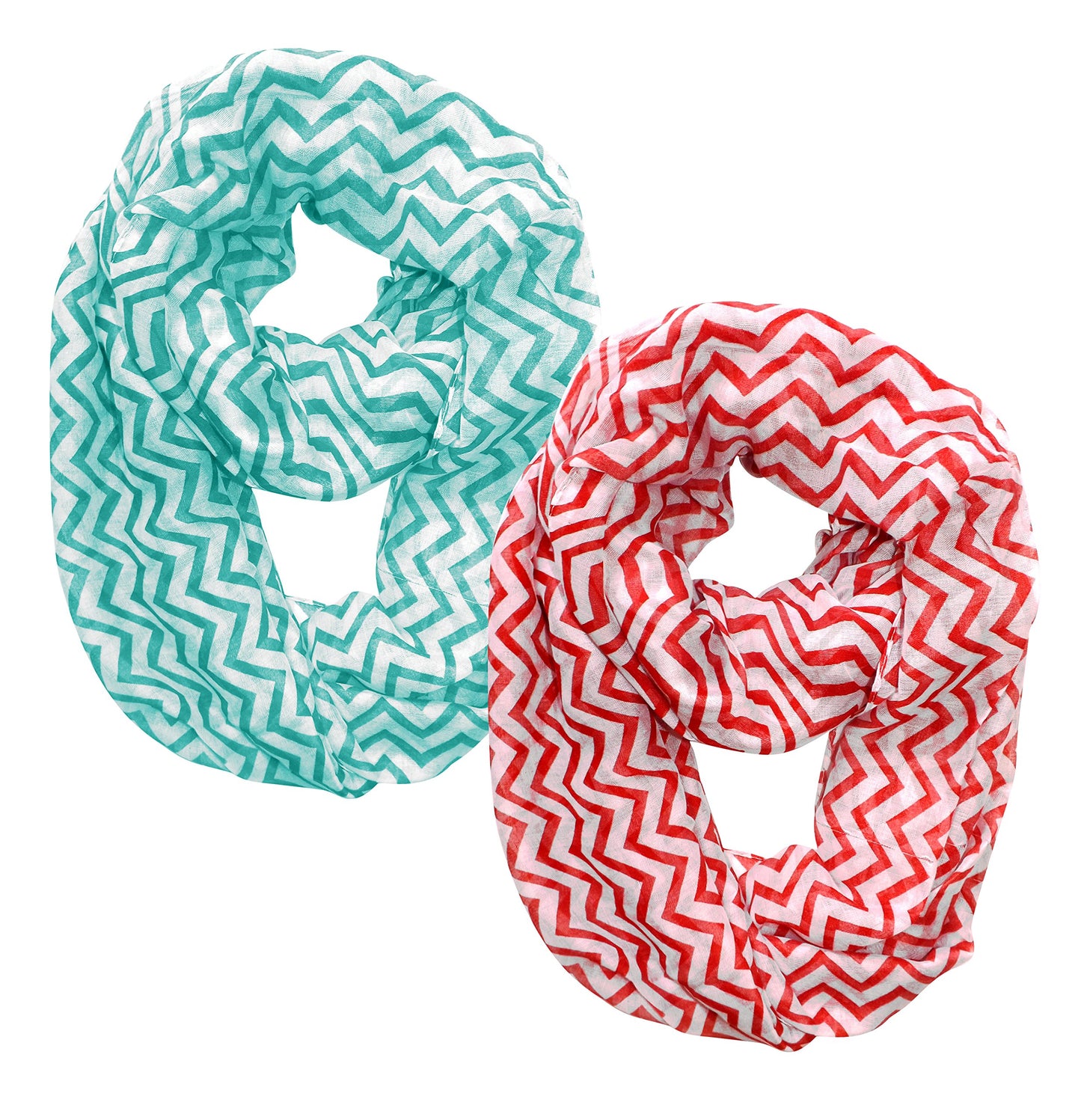 Wholesale Bulk Lot: Sheer Chevron Infinity Loop Scarf Turquoise Red Lightweight Reseller Pack