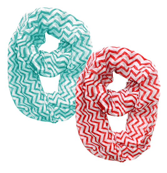 Wholesale Bulk Lot: Sheer Chevron Infinity Loop Scarf Turquoise Red Lightweight Reseller Pack