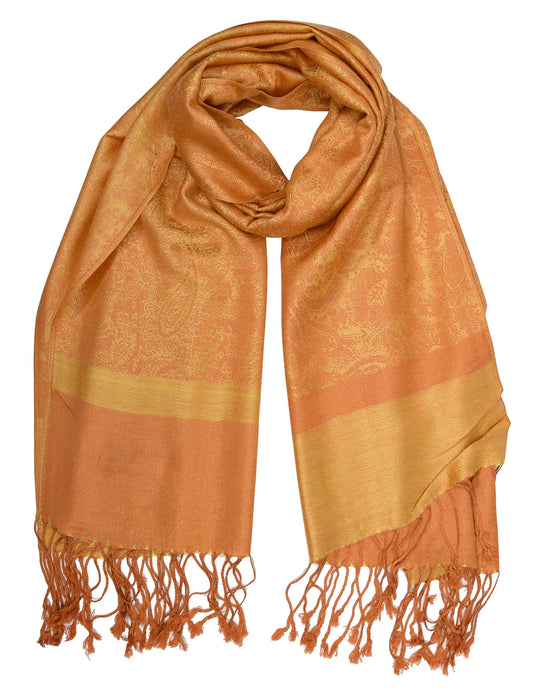 Wholesale Bulk Lot Vintage Paisley Pashmina Shawl Scarf Yellow Rust for Resellers