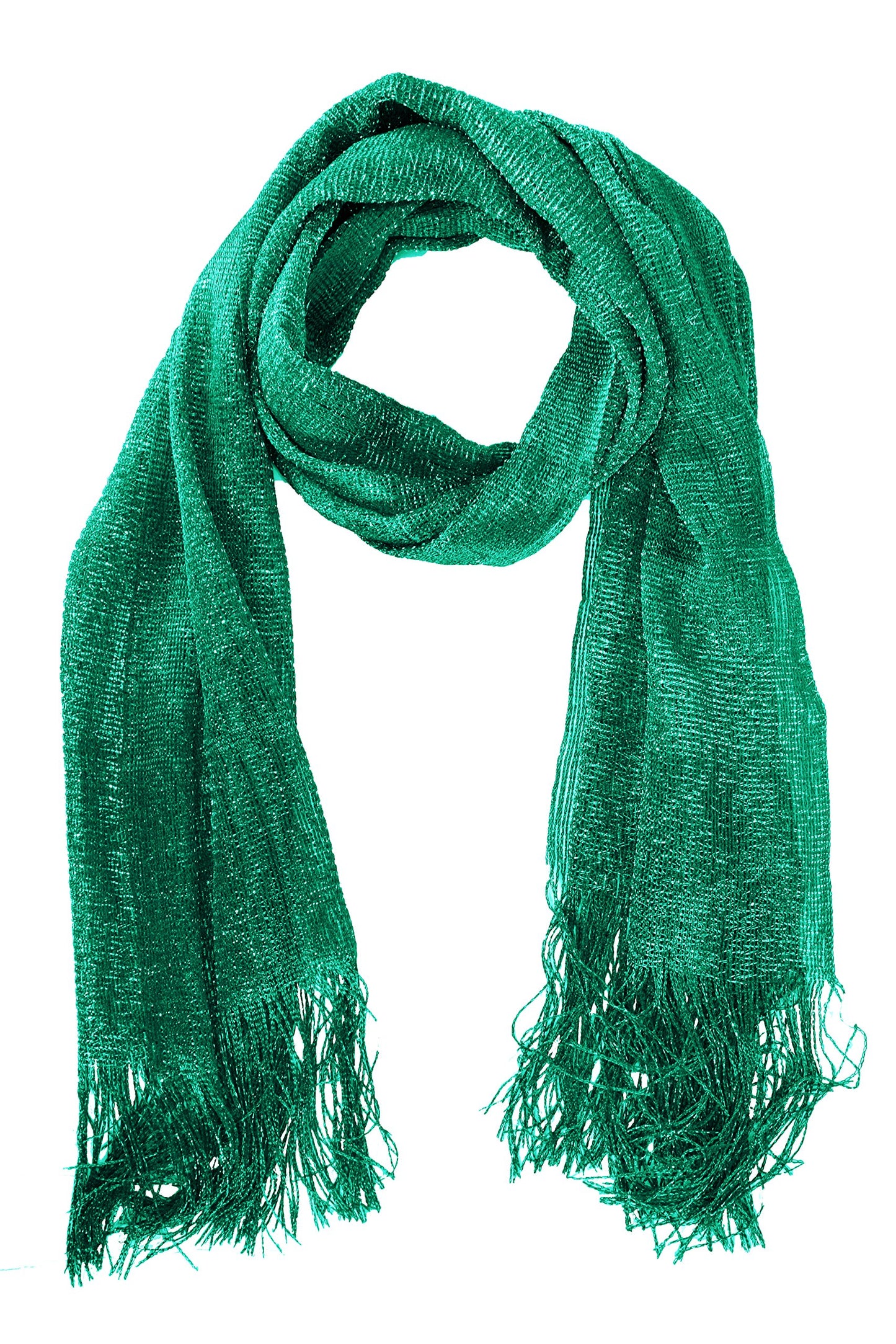 Wholesale Bulk Lot: Turquoise Metallic Shimmer Sheer Mesh Glitter Fringe Scarf for Resellers