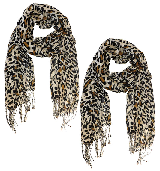 Wholesale Bulk Lot: Soft Silky Leopard Print Pashmina Scarf Classic Brown Reseller Pack