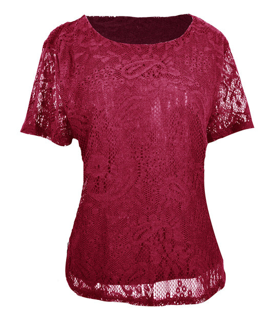 Wholesale Bulk Lot: Burgundy Floral & Paisley Scoop Neck Lace Blouse Top