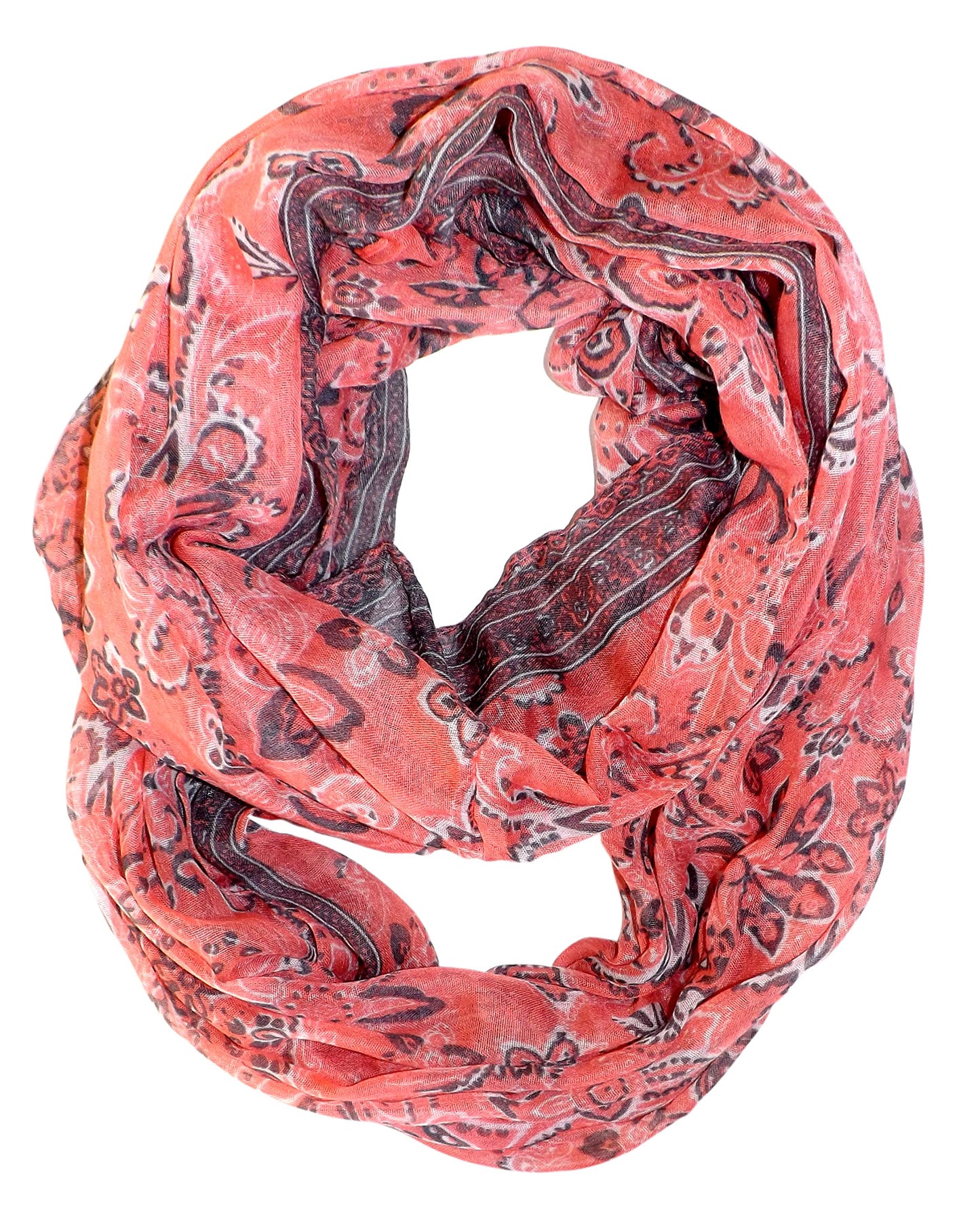 Wholesale Bulk Lot: Sunflower Graphic Paisley Lightweight Infinity Loop Scarf Salmon Reseller Pack