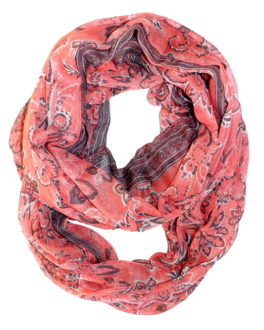 Wholesale Bulk Lot: Sunflower Graphic Paisley Lightweight Infinity Loop Scarf Salmon Reseller Pack