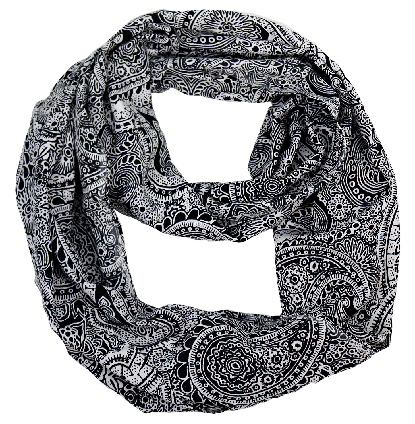 Wholesale Bulk Lot: Victorian Damask Black White Lightweight Infinity Loop Scarf Reseller Pack