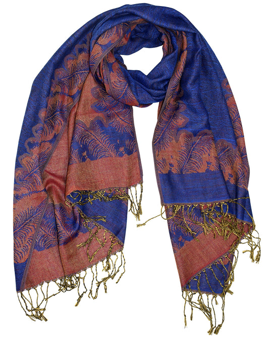 Wholesale Bulk Lot Reversible Jacquard Paisley Pashmina Shawl Wrap Royal Blue Rust for Resellers