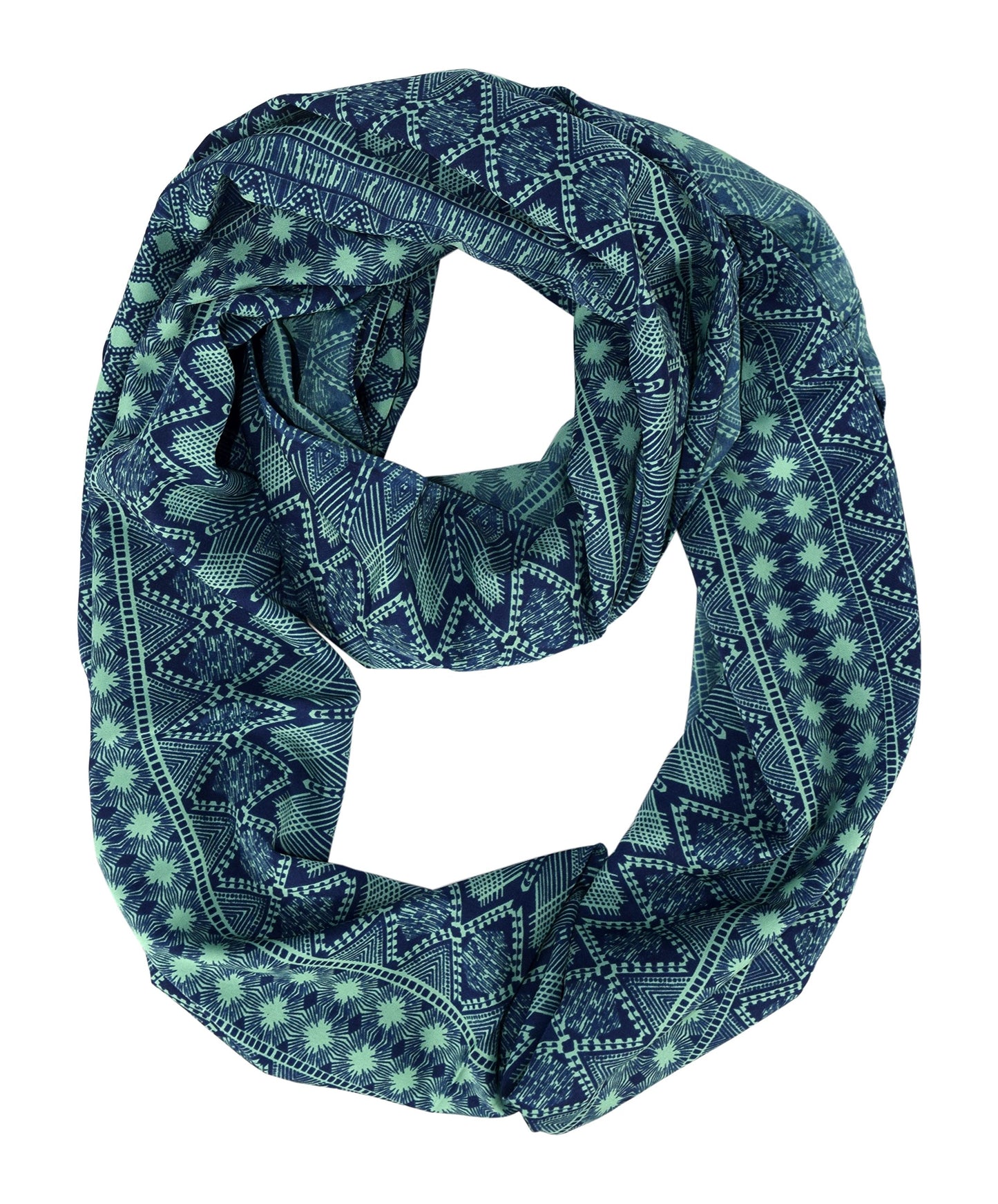Wholesale Bulk Lot: Bohemian Aztec Tribal Print Blue Teal Infinity Circle Scarf for Resellers