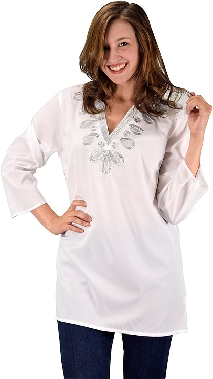 Wholesale Bulk Lot: Womens Boho Embroidered Swimwear Beach Cover-up White Silver L
