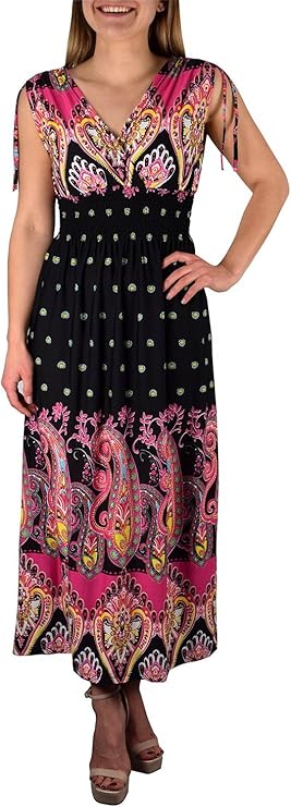 Wholesale Bulk Lot: Tahiti Polka Dot Damask Print Border Maxi Dress Black Medium