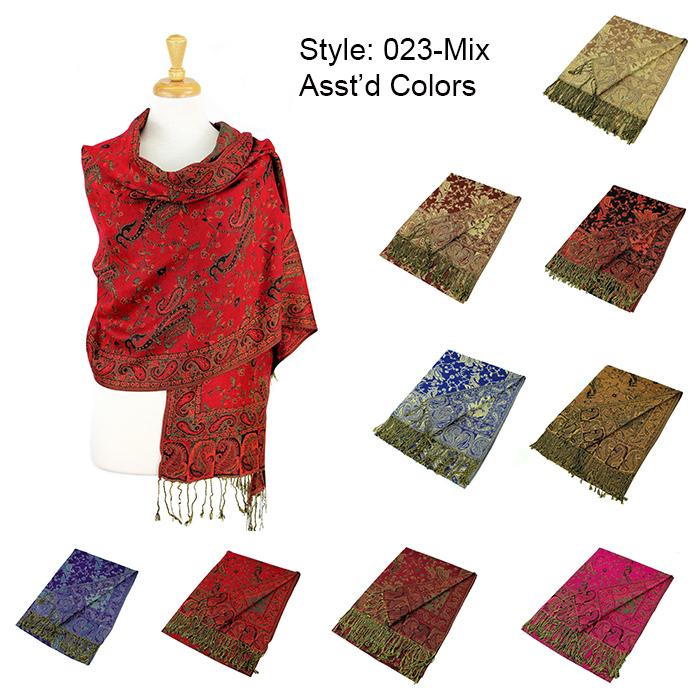 12-Pack Pashmina Paisley Shawls Assorted Colors