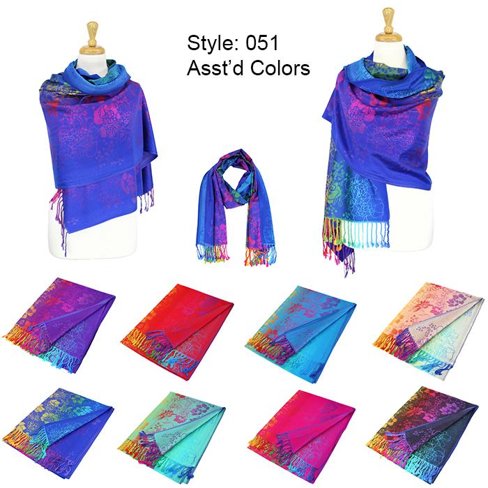 12-Pack Pashmina Colorful Flower Shawls Assorted Colors