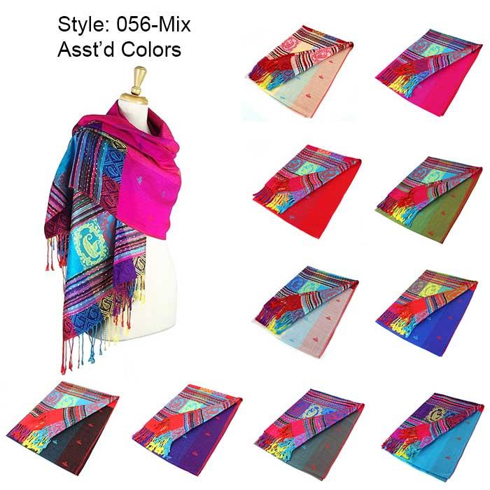 12-Pack Pashmina Colorful Shawls Assorted Colors