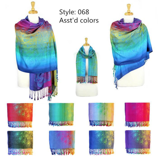 12-Pack Pashmina Paisley Colorful Shawls Assorted Colors