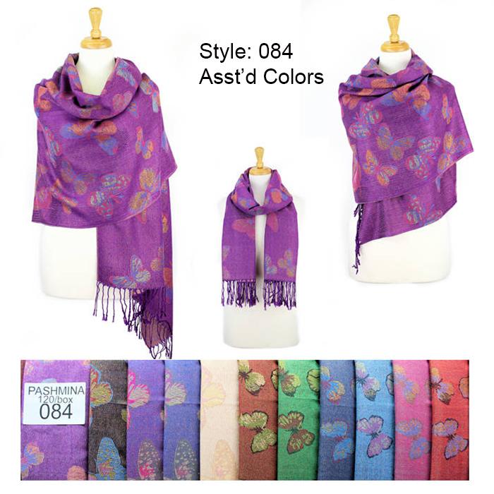 12-Pack Metallic Pashmina Shawls Butterfly Assorted Colors