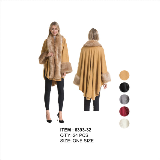 Poncho With Fur Around Long Collar & Cuff GDP6393-32-AT