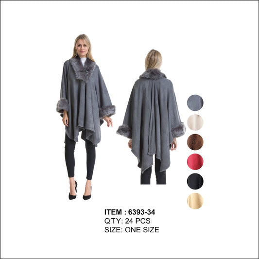 Poncho/Cape Textured With Fur Trim GDP6393-34-AT