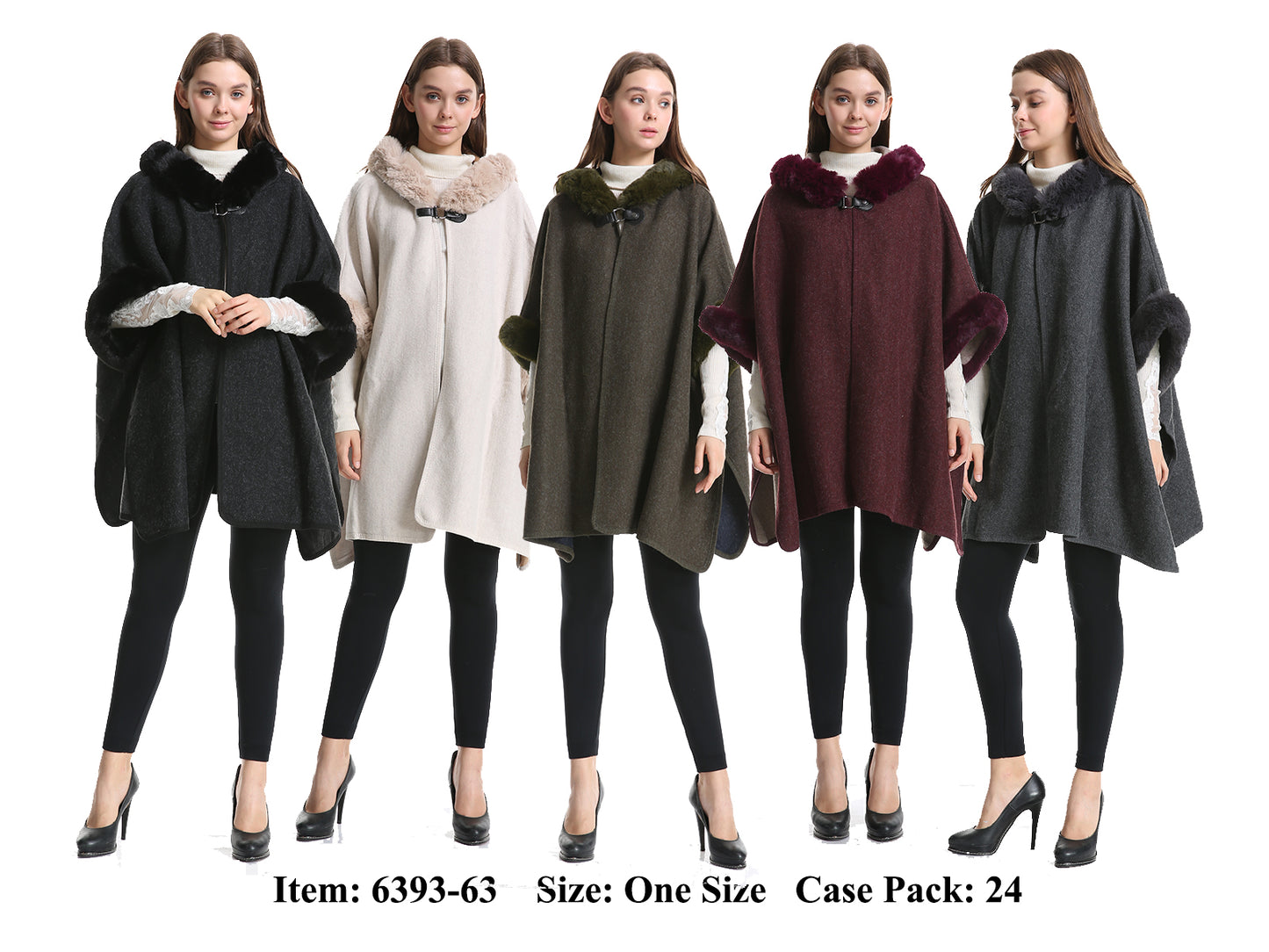 Poncho /Cape With Hoody And Fur Trim GDP6393-63-AT